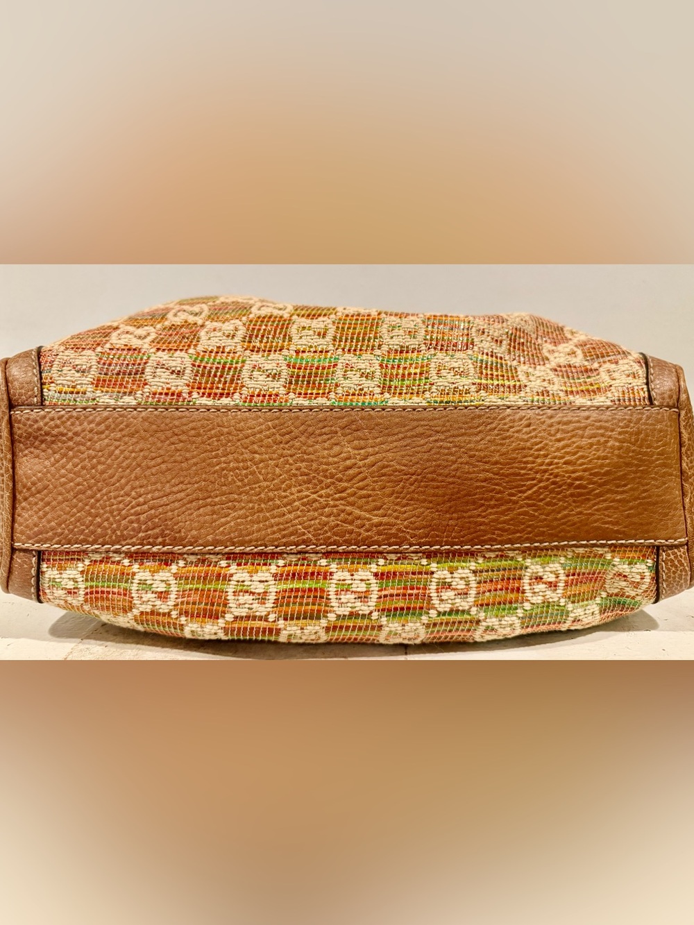 Gucci Monogram Sunset Raffia Medium Sukey Tote Bag Brown Multi NWOT - Picture 11 of 14